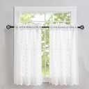 Lace Kitchen Curtains 36 inches Length 2 Panels - Retro White Kitchen Window Curtains over Sink Lace Curtains Short for Small Window Sheer for Bathroom Windows Cabinet Laundry Room Decor 26W x 36L