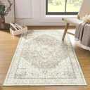 3x5 Area Rug, Washable Non Slip Neutral Farmhouse Persian Front Door Rug for Entry, Tan Beige and Light Brown with Terracotta Pattern (Coffee/Rust Brown)