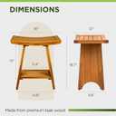 Premium 18" Teak Wood Shower Bench with Shelf, 2-Tier Waterproof Teak Shower Stool, Non-Slip Feet for Enhanced Safety, Spa Bath Seat for Bathroom, Indoor & Outdoor, 300 lb Capacity (Curved)