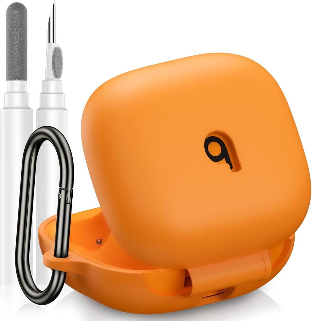 Compatible with Beats Powerbeats Pro 2 Case Cover, Soft Silicone Shockproof Protective Skin Case for Beats Powerbeats Pro 2 2025 with Cleaner Kit & Carabiner, Top Logo Visible (Orange)