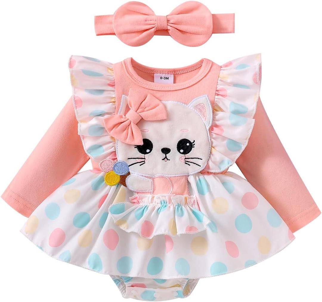 Baby Girl Clothes Fall Winter Newborn Romper Outfits Infant Cute Cartoon Long Sleeve Dress Headband 0-18 Months Baby Girl Clothes Fall Winter Newborn Romper Outfits Infant Cute Cartoon Long Sleeve Dress Headband 0-18 Months