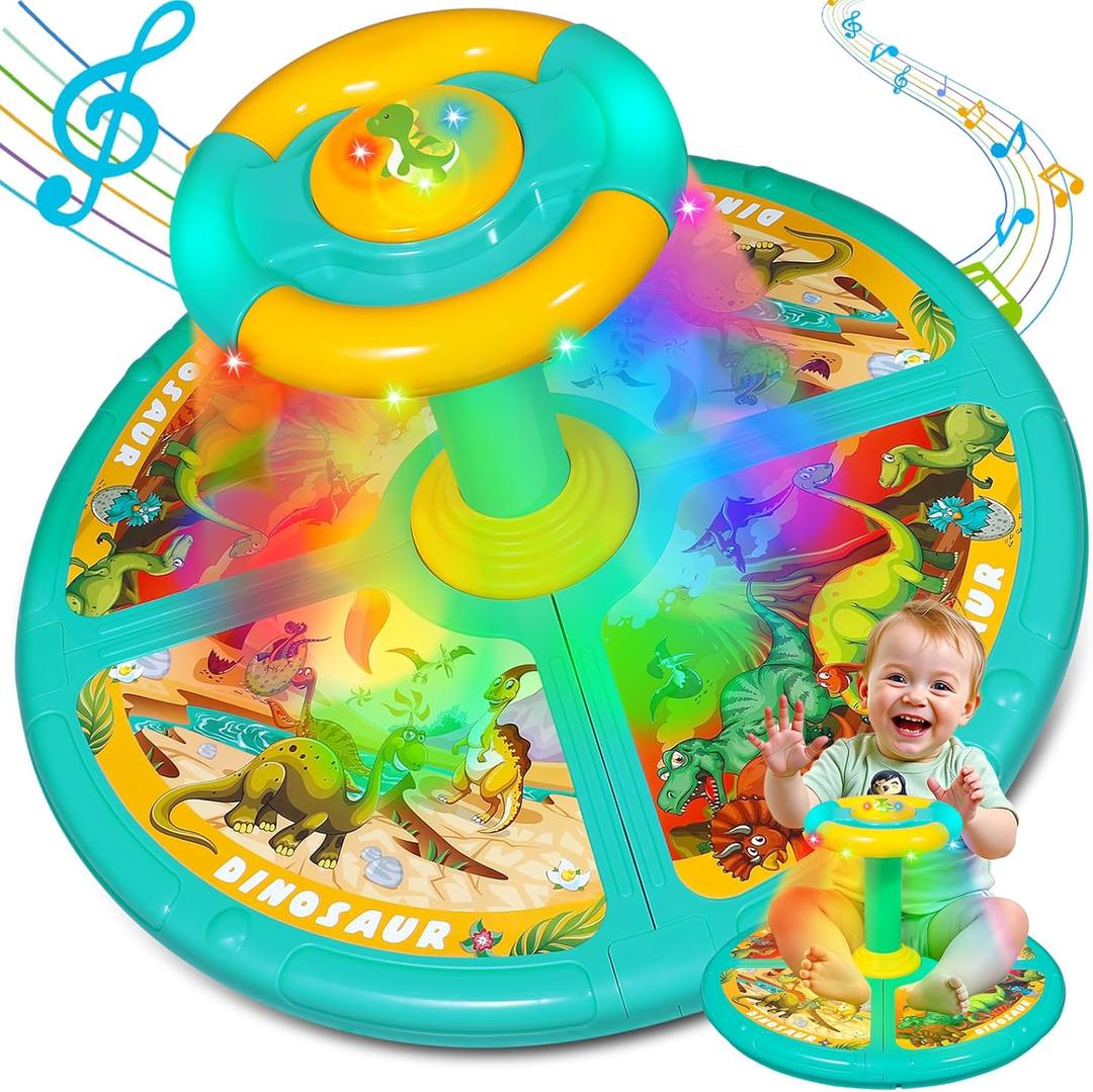 Dinosaur Sit and Spin for Toddlers, Extra Large Size,Christmas Stocking Stuffers for Boys Girls with Music & LED Lights, 360Spinning Seat Sensory Toys Kids Birthday Gifts (Green)