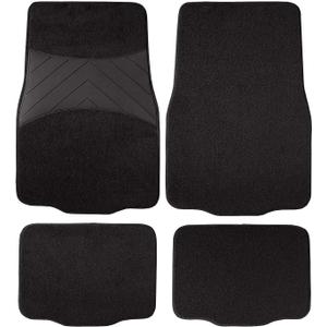Automotive Rubber and Carpet Floor Mats: 4 Piece Set (Front + Rear), Universal Fit, Black (109-14)
