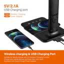 LED Desk Lamp with Wireless Charger, USB Charging Port, Table Lamp with Clock, Alarm, Date, Temperature, Desk Lamps for Home Office,Black