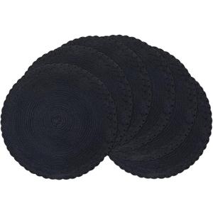 SHACOS Round Placemats Set of 6 Woven Round Table Mats 15 inch Braided Border Washable Cotton Polyester Circle Place Mats, Black
