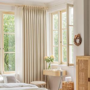 Pinch Pleat Curtain 84 Inches Long, Room Darkening Thermal Insulated Pleated Drape with Hooks Tieback for Living Room, Bedroom, Beige Cream, 52''W x 84''L, 1 Panel