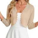 GRACE KARIN Womens 2026 Bolero Shrug 3/4 Sleeve Crochet Cropped Cardigan Open Front Knit Shrugs for Dresses X-Large