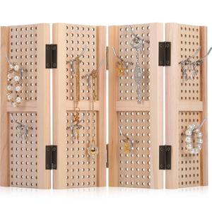 GlikCeil Pegboard Display Stand with 20 Peg Hooks for Retail Craft Shows 4 Panel Wooden Pegboard Display Stand Earring Jewelry Keychain Display Racks Vendors Events Selling Store Supplies