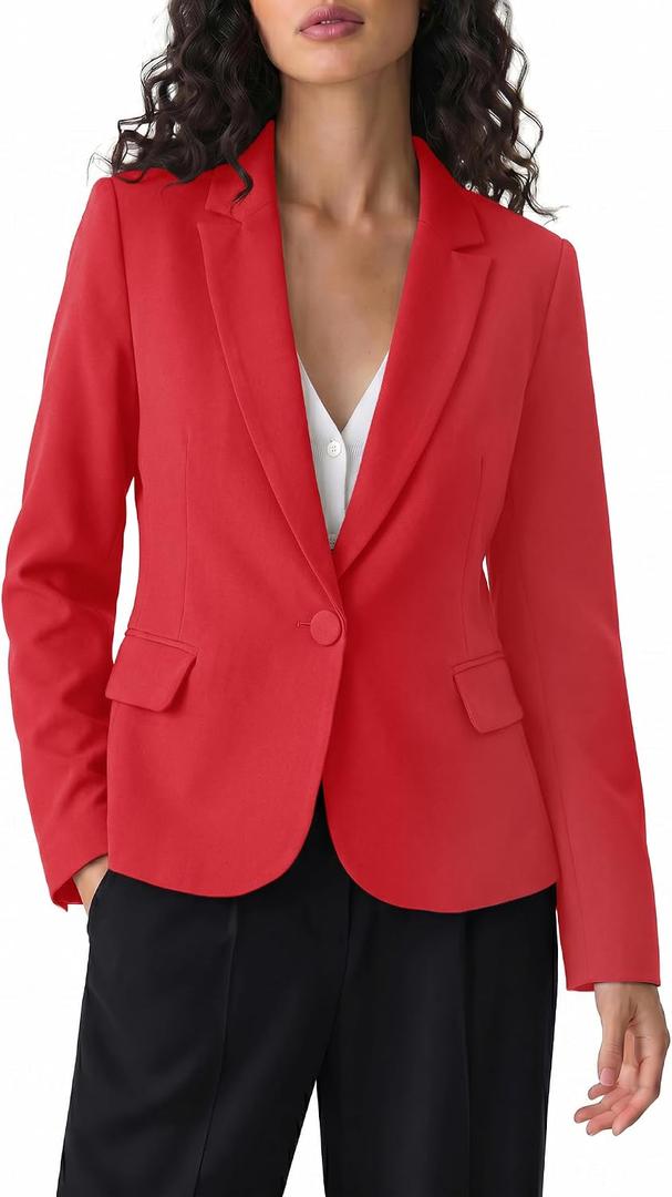 luvamia Women's Long Sleeve Formal Notch Lapel Button Down Blazer Pockets Jacket (Red, S)