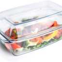 Rectangular Tempered Glass Casserole Dish with Glass Cover - Oven, Freezer and Dishwasher Safe - 3 Liter