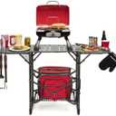 Cuisinart Take Along Grill Stand, Lightweight Portable Folding Table with Side Tables, Cup Holders, Tool Hooks and Storage Shelf, Collapsible Table, No Assembly Required for BBQs and Camping