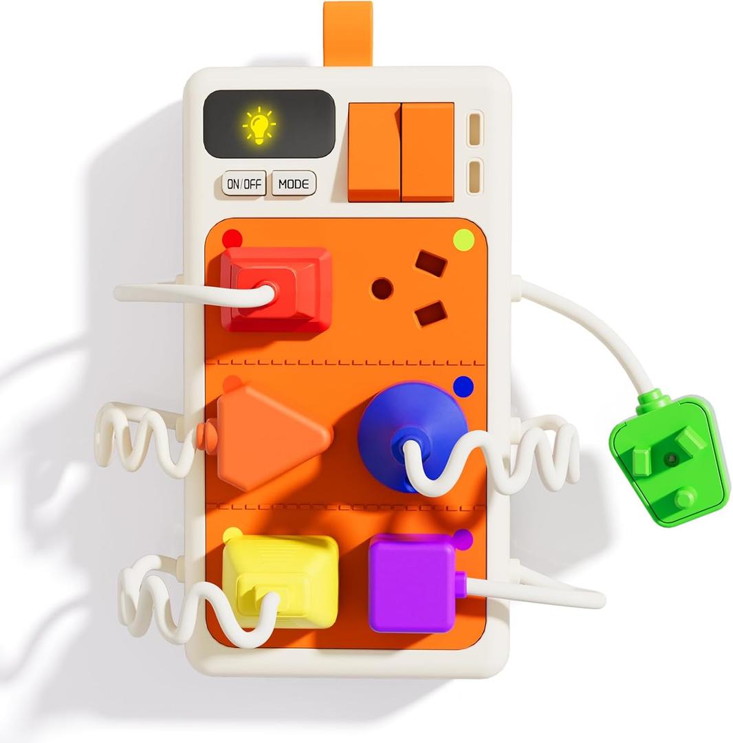 9 PCS Sensory Plug Outlet for Toddlers 2-3, Power Strip Montessori Toys for 18+ Months, Busy Board with Light & Sounds, Airplane Car Travel Toys Gift for Baby