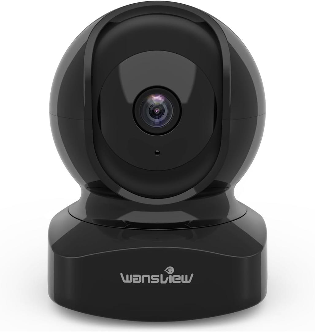 Wansview Security Camera Indoor, 360 Degree WiFi Home Security Cameras for Pet/Dog/Nanny, 2 Way Audio Night Vision, Works with Alexa, with TF Card Slot and Cloud, 2.4Ghz, Q5 (Black, 3MP)