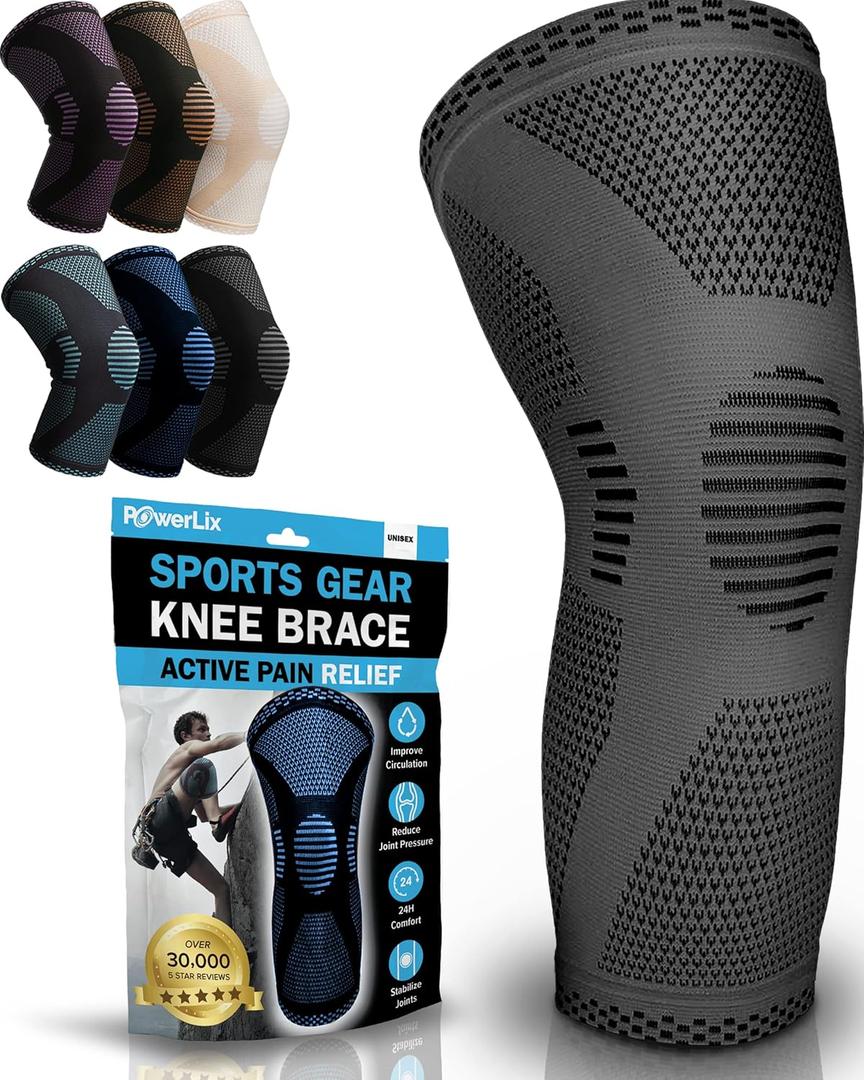 POWERLIX Knee Compression Sleeve - Best Knee Brace for Knee Pain for Men & Women Knee Support for Running, Basketball, Volleyball, Weightlifting, Gym, Workout, Sports - (Gray XL)