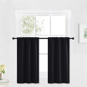 RYB HOME Blackout Cafe Curtains 30 inch Length, Short Light UV Heat Blocking Energy Saving Privacy Curtain Tiers for Basement Bathroom Kitchen Window, Width 29 by Length 30, Black, 2 Panels