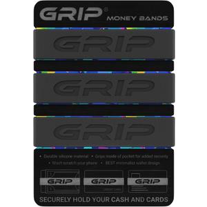 Grip Money Bands (Pack of 3) - BLACK - Premium Silicone Band for Cash & Cards - Slim & Durable Design