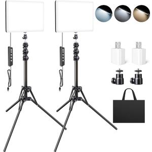 2 Pack LED Video Light Kit, Studio Lights, Scrhot Photography Lighting with 64" Tripod Stand, Dimmable 2800-8400K Podcast Lighting Panel for Video Recording/Game Live Streaming/YouTube 2 Pack LED Video Light Kit, Studio Lights, Scrhot Photography Lighting with 64" Tripod Stand, Dimmable 2800-8400K Podcast Lighting Panel for Video Recording/Game Live Streaming/YouTube