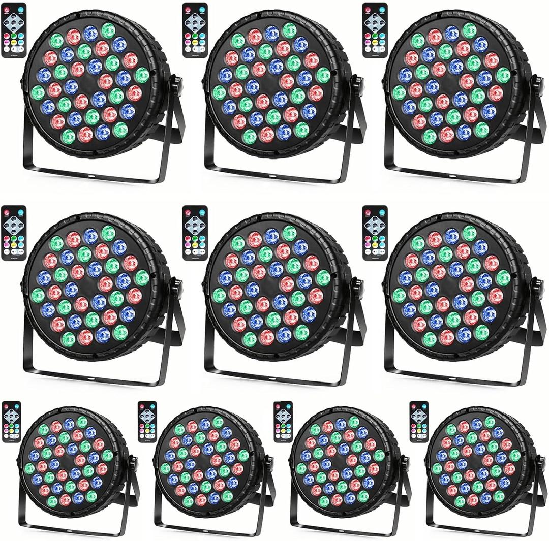 Stage Lights 36 LED RGB DJ Par Light Remote & DMX Controlled Sound Activated Uplights for Wedding Birthday Club Christmas Music Show Dance Party Stage Lighting-10 Pack