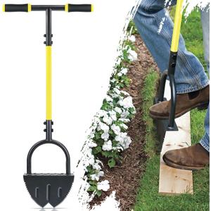 Jardineer Edger Lawn Tool Manual, Manual Half Moon Edger with Double V-Shaped Serrated Edge Blade and Wider Handle, Edging Tool for Landscaping, Sidewalks, Lawn Border, Flower Bed and Yard