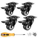2 inch Casters Set of 4 with Brake, Polyurethane (PU) and Floor Protection, Noise-Free 360 Degree Swivel Wheels, Load Capacity-800lbs, Set of 4 (Includes Complete Screws Sets with Accessories)