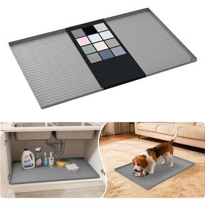 URMONA Waterproof Silicone Under Sink Mat 31'' x 22'' Shelf Liner for Kitchen and Bathroom, Cabinet and Counter Protector, Storage and Organizers, Litter Mat, Pet Cat Puppy Essentials(Dark Grey)
