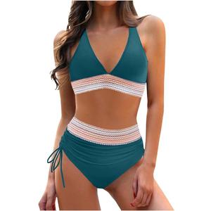 Blooming Jelly Women High Waisted Bikini Sets Tummy Control Swimsuits Color Block Two Piece Bathing Suit (M, Turquoise)