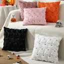 Tegeme Set of 2 Halloween Pillow Covers 18x18 Inch Ghost Throw Pillow Cases Soft Plush Couch Cushion Case for Chair Sofa Bedroom Living Room Home Decor(White)