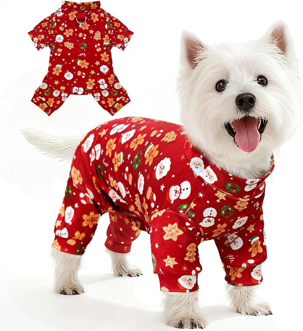 BAEJMJK Cute Christmas Dog Pajamas Stretchy Xmas Boy Girl Dog Clothes with D-Ring Holiday Pet Puppy Outfit Comfortable Warm Dogs Jumpsuit for Small Dogs Cats(Red,X-Large)