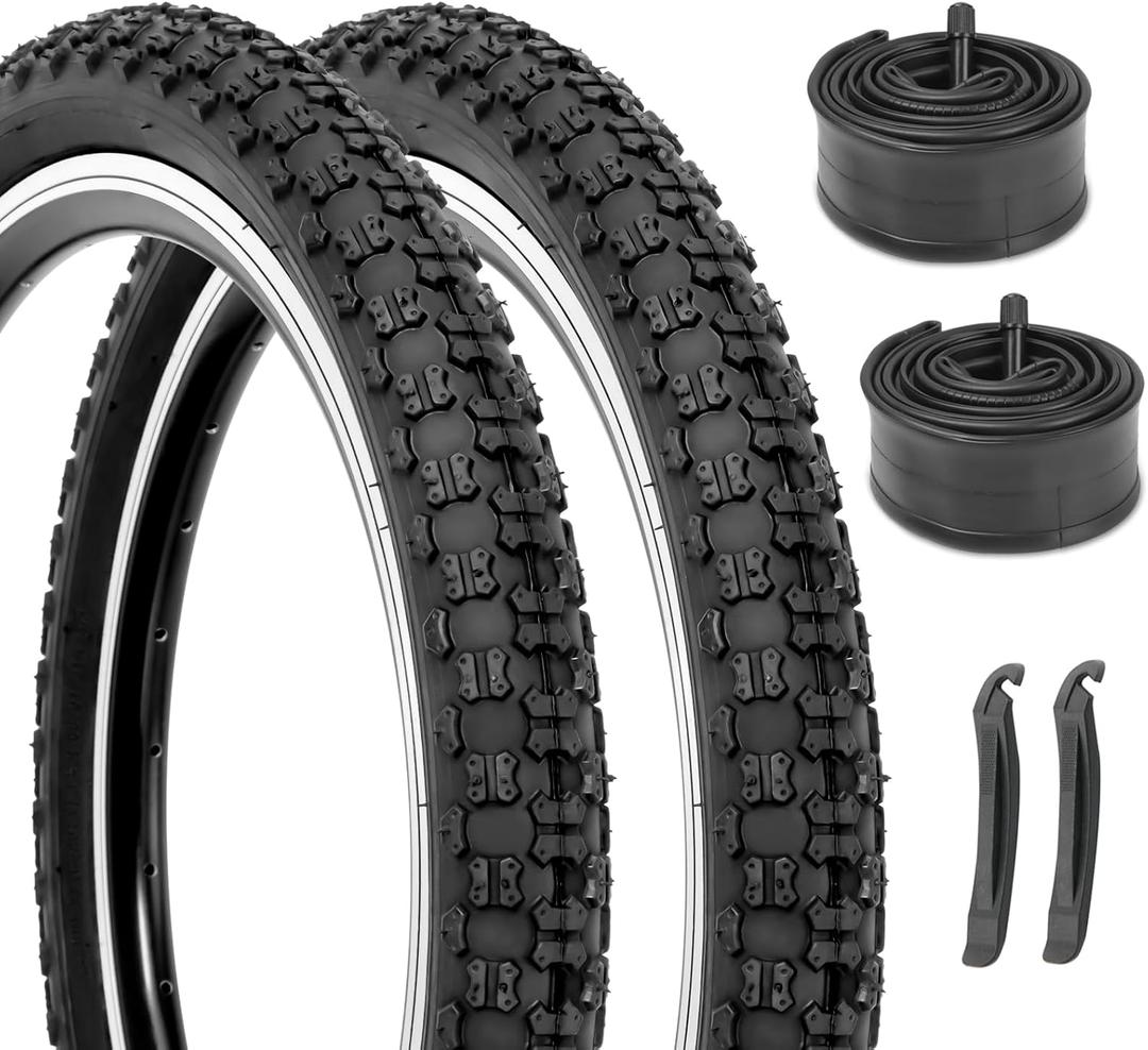 Hycline Kids Bike Replacement Tires Set2-Pack 12.5/14/16/20x2.125 Inch Premium Butyl Rubber Puncture-Resistant Folding Bicycle Tires and 2 Pcs Bike Tubes Schrader Valve with Tire Levers for BMX MTB