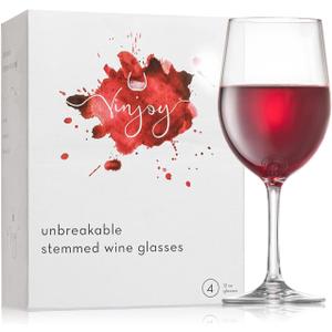 Set of 4 Reusable Plastic Wine Glasses  12 oz Clear Stemmed, Tritan BPA-Free Unbreakable Wine Glasses for Outdoor, Parties & BBQs, Dishwasher Safe Non-Disposable Glassware