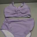 Herseas Women's Textured Bikini Sets Twist Front Top Swimsuits High Waisted Bathing Suits (Purple, M)