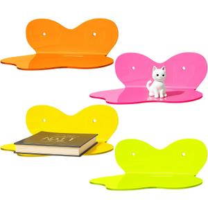 PercyEffie 4 Pack Acrylic Floating Shelves wavy acrylic shelves for display shelf colorful room decor cute wall decor for Toy,Makeup,Figure,Nail PolishWall Organizer for Bathroom, Bedroom, Living Room