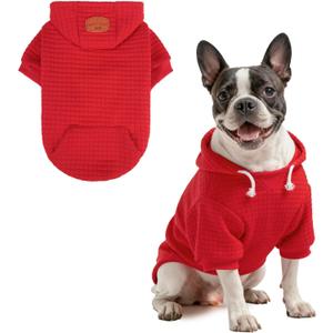 BEAUTYZOO Dog Hoodie with Leash Hole and Pocket,Dog Sweaters for Small Medium Large Dogs Boys Girls,Waffle-Like Laminated Cotton Warm Outfits for French Bulldogs, Pitbull, Winter Puppy Clothes Jacket (M/L (Back: 18",Chest: 25", Neck: 15"), Red)