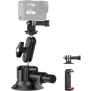 Ulanzi SC-01 Heavy-Duty Suction Cup Mount for Camera/Phone/Accessory (3"), Pump-active Vacuum Suction Cup Mount, Magic Arm Phone Holder Action Cam Adapter Car Boats Windshield Window Mount