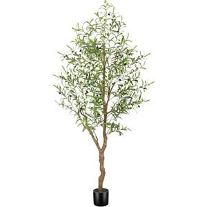 FEELEAD 6FT Faux Olive Tree, Large Olive Trees Artificial Indoor with Natural Wood Trunk & Lifelike Leaves, Tall Artificial Olive Tree with Pot for Home Office Living Room Decor
