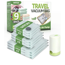 Vacuum Bags for Travel with Rechargeable air Pump, 9 Packs of 3 Sizes Vacuum Seal Bags for Clothing (9 Combo Set)