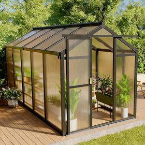 Greenhouse, 6x10 Ft Outdoor Greenhouses, Accessible Green House with Roof Vents and Sliding Doors, Aluminum Frame Polycarbonate Greenhouses, Large Greenhouse for Outdoor Gardens and Backyards, Black