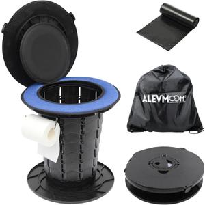 ALEVMOOM XXL Portable Toilet - 19.7" H Taller Wider Collapsible Foldable Camping Toilet with Lid, Strap, Bag - Adjustable for Camping, Hiking, Travel and Car (13"x13"x13.8", Black-10Gen)