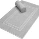 GLAMBURG Premium Cotton 20x32 inch 2-Pack Bath Mats - 100% Ringspun Cotton - Luxury Hotel & Spa Quality - 800 GSM - Durable Soft Highly Absorbent - Machine Washable - Light Grey
