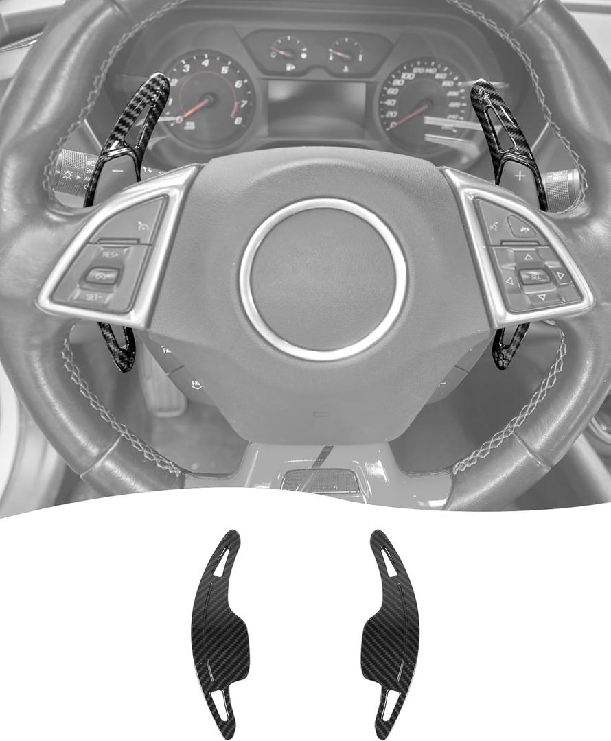 Hoolcar Carbon Fiber Aluminum Steering Paddle Shifter Extension Cover Trim Fit for 2017 + Chevy Chevrolet Camaro/Corvette C7 2014-2019 Interior Accessories Shift Paddle Extensions