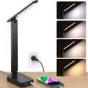 Addtam LED Desk Lamp, Power Strip with 3 Outlets 4 USB Charging Ports(2 USBC), 4 Modes 5 Level Brightness Touch Lamp, Small Desk Lamp for Home Office College Dorm Room Essentials (5 FT, Black)