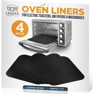 Toaster Oven Liners for Bottom of Oven (4 Pack) Reusable Non-Stick Heat Resistant Toaster Liners, Compatible with Breville, Cuisinart, Black & Decker, Dash, and More - Air Fryer Liners 12"x12" (Black)