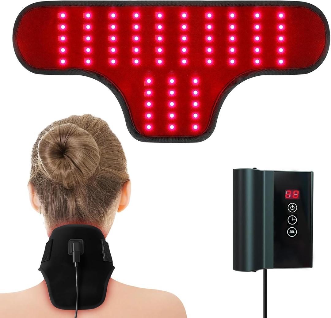 Red Light Therapy for Neck and Shoulder, Rechargeable Infrared Light Therapy Wrap for Body Muscle Fatigue and Stiffness Relief, Portable Cordless Device for Home Office Use