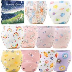 Upairy Potty Training Pants Cotton Absorbent Training Underwear for Toddler Boy and Girls 2T-5T,Soft Absorbent & Leak-Proof with Characters (10PCS,L)