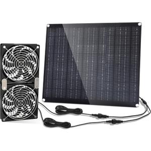 Solar Fan, 30W Solar Powered Fan with Dual IPX7 Waterproof Fans for Outside Chicken Coops, Greenhouses, Sheds, Intake or Exhaust Air Fan, Solar Ventilation Fan, Solar Exhaust Fan