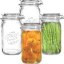 Tebery 4 Pack Clear Wide Mouth Glass Mason Jars with Airtight Clamp Lids, 32Oz Glass Storage Containers Large Kitchen Canisters for Food, Flour, Pasta, Coffee, Candy, Dog Treats, Snacks & More
