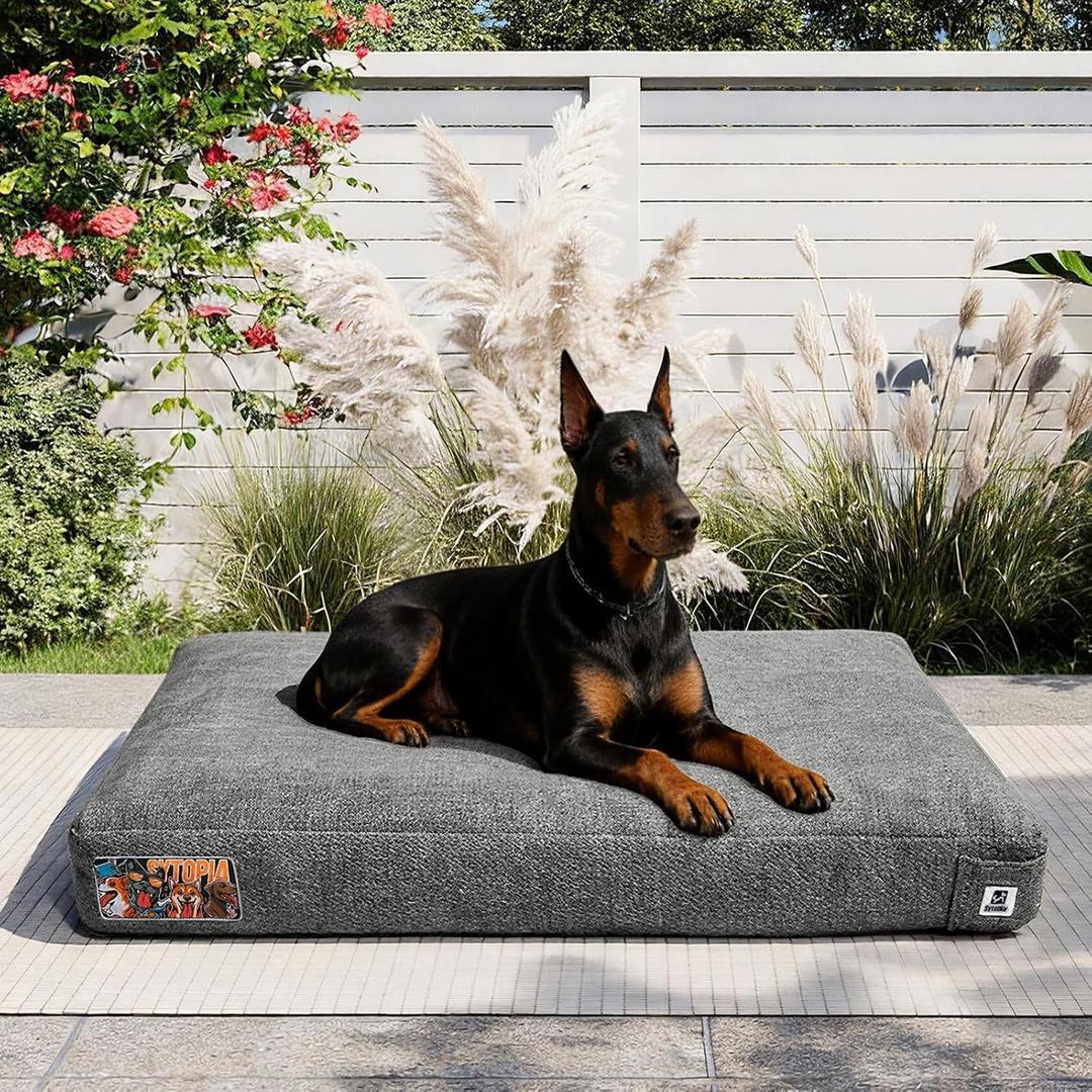 Sytopia 42 Inch Indestructible Durable Dog Beds for Extra Large Dogs, Chew Proof Waterproof Pet Crate Pad with Machine Washable Removable Cover, Great for Indoor, Outdoor, Crate, Patio Use, Grey