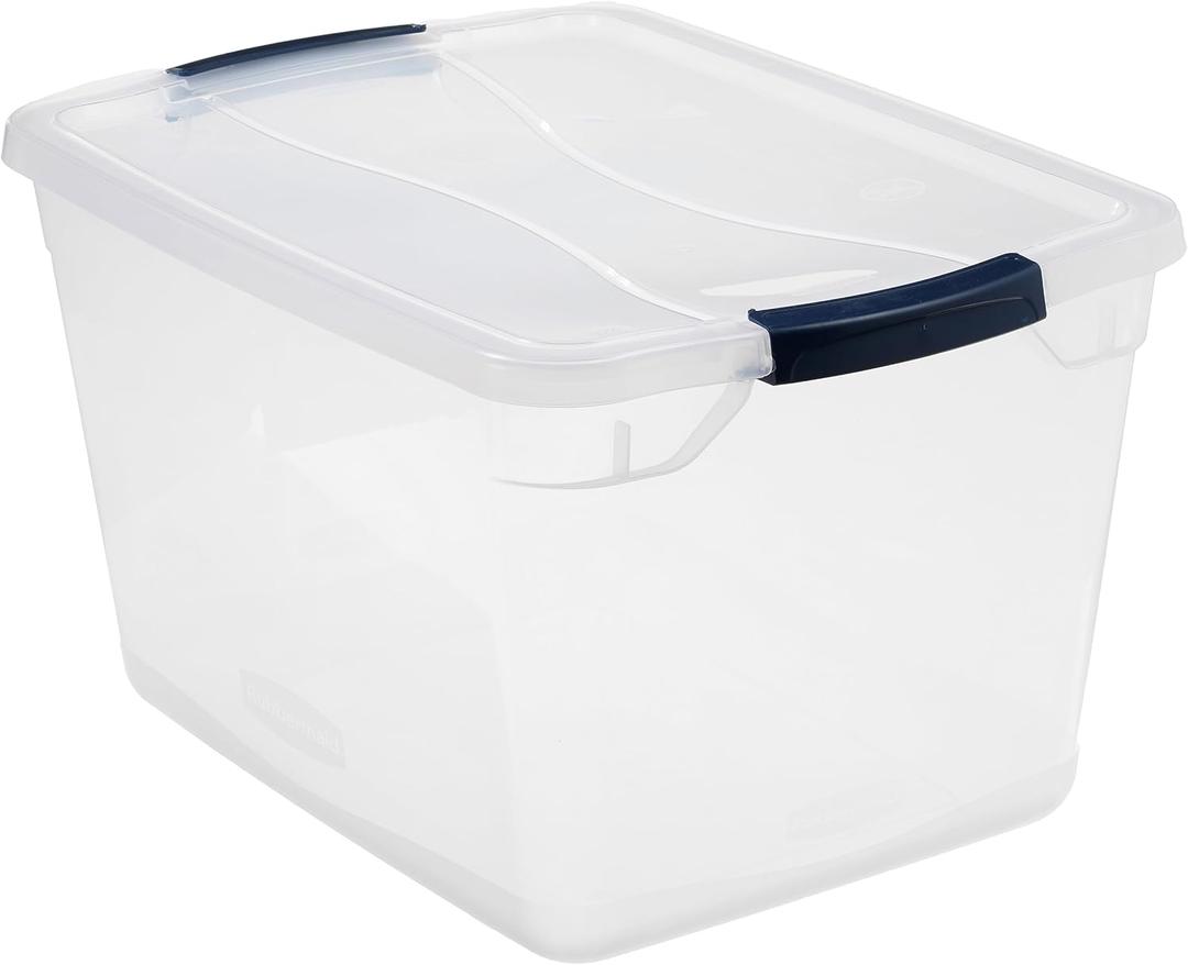 Rubbermaid Cleverstore Clear 30 Qt/7.5 Gal, Stackable Plastic Storage Containers with Durable Latching Clear Lids, Visible Storage, Great for Closet, Laundry, and Kitchen Storage (Pack of 4)