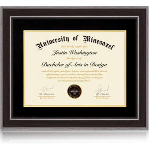 16x20 Diploma Frames 12x15 with Black Mat, Fits Degree Certificate Document, 20 x 16 Walnut Color Frame with Tempered Glass Panel for Wall Mounting