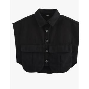 Womens Cropped Denim Button Down Shirt Collared Jean Top Blouse Sleeveless Y2k Summer Tops Size M